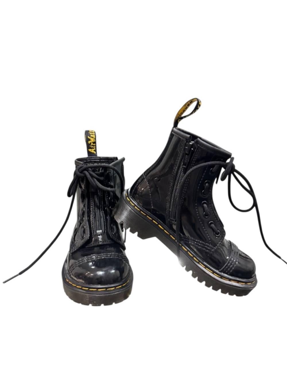 Dr. Martens Black Patent Leather Lace-Up Zip Boots